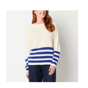 Liz Claiborne Cream and Blue Striped Sweater